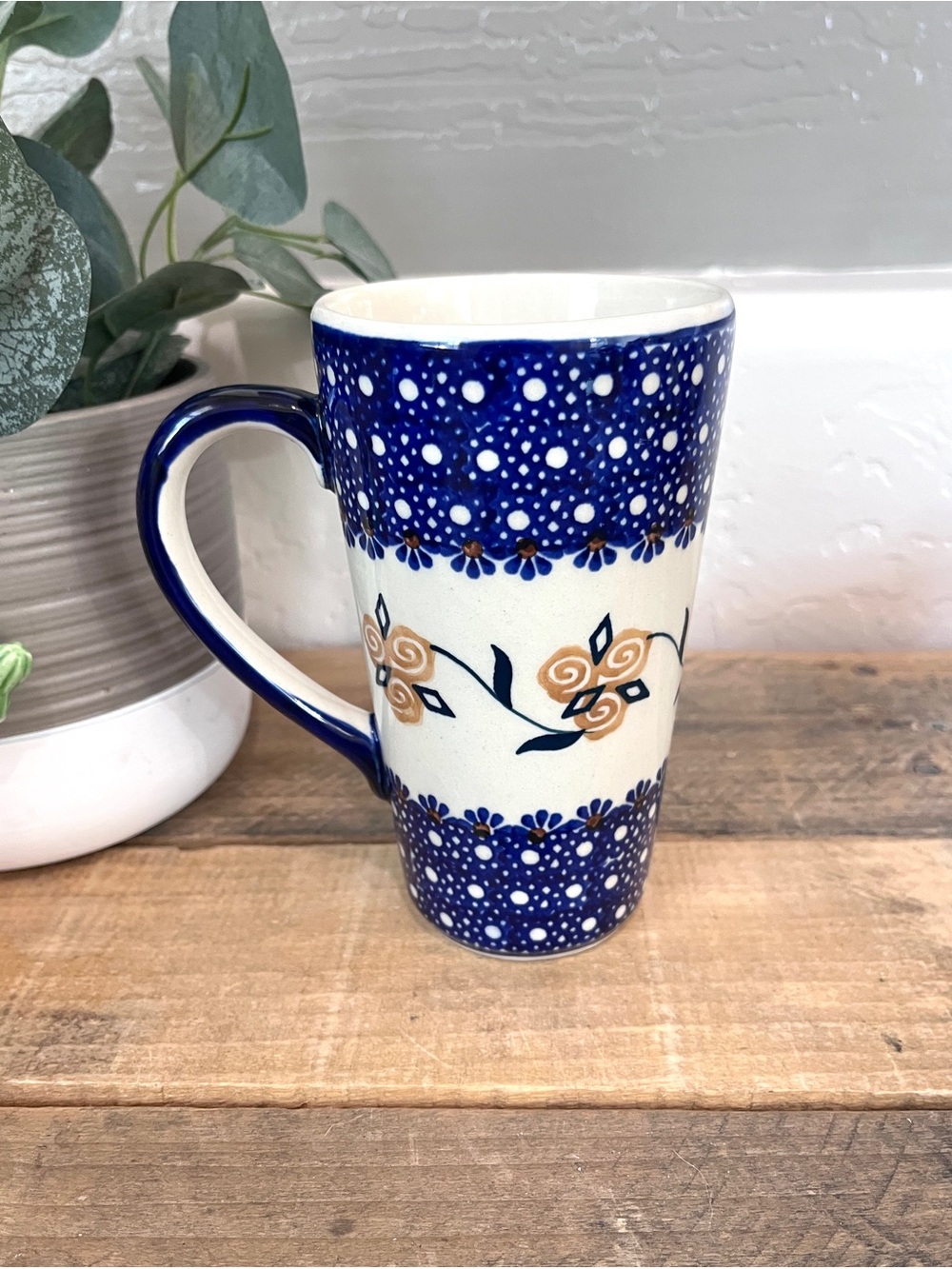 Signed Manufaktura Polish Pottery Unique 105 Tall Latte Mug - Picture 2 of 4